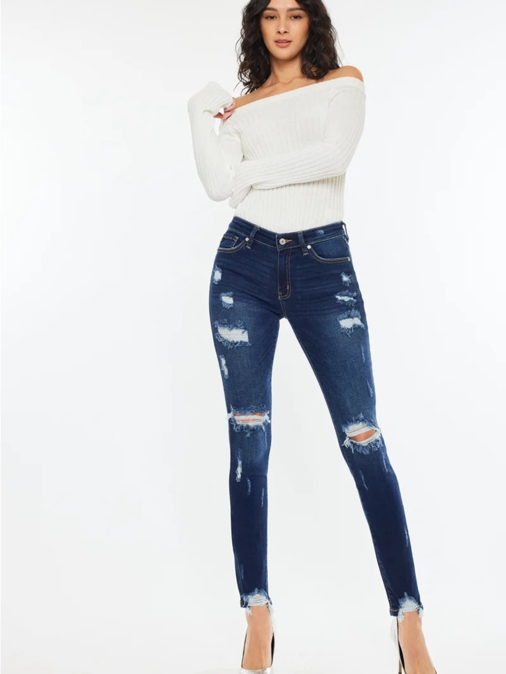 KanCan Dark Blue Distressed High-Rise Skinny Jeans